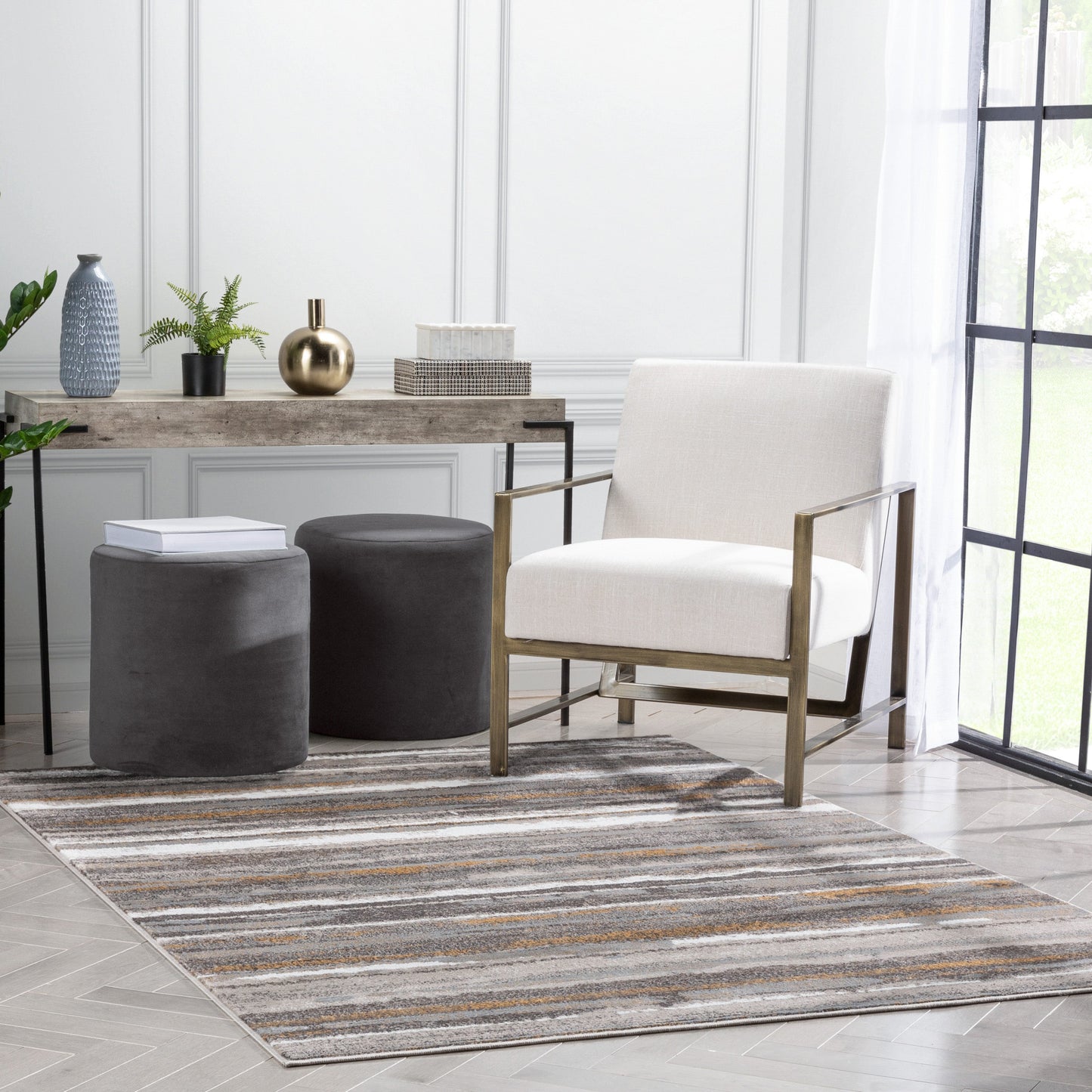 Makai Modern Abstract Striped Grey Rug VER-77