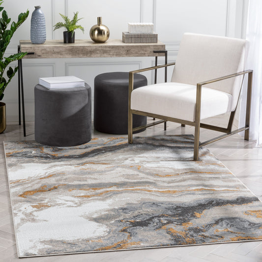Yara Modern Abstract Grey Rust Rug VER-80