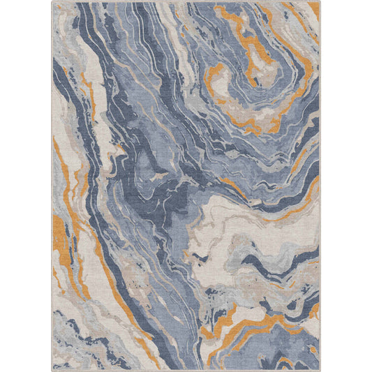 Abstract Harmony Blue Gold Rug W-AB-40A