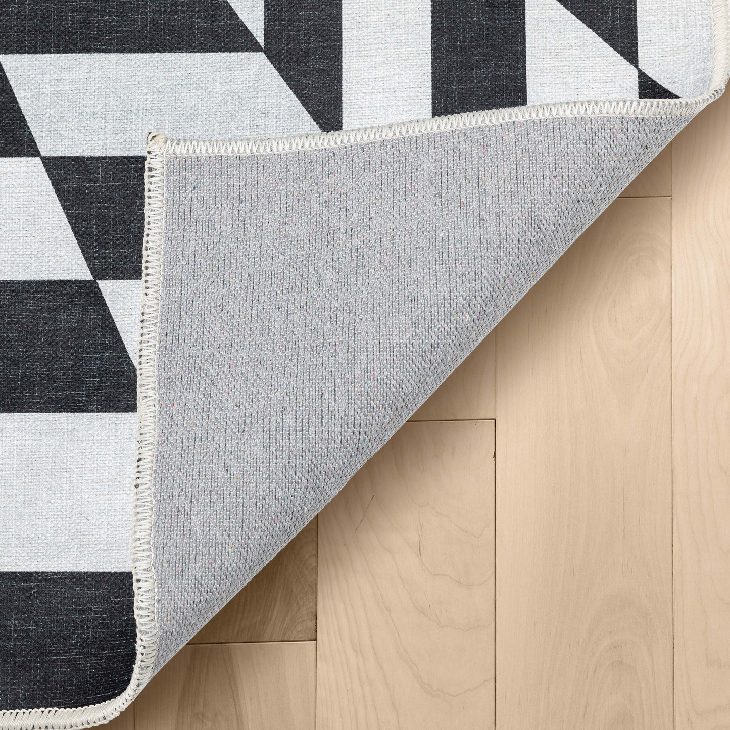 Warp Bottomless Hole 3D Geometric Black Ivory Flat-Weave Washable Area Rug W-AP-01A
