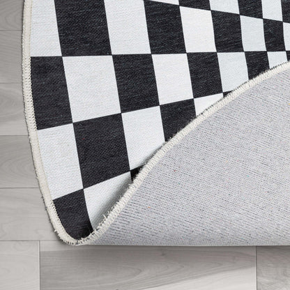 Vortex 3D Bottomless Hole Black Ivory Flat-Weave Washable Area Rug W-AP-02A