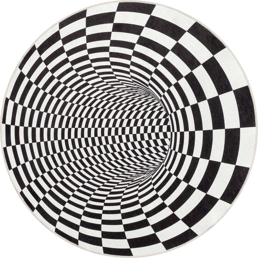 Vortex 3D Bottomless Hole Black Ivory Flat-Weave Washable Area Rug W-AP-02A