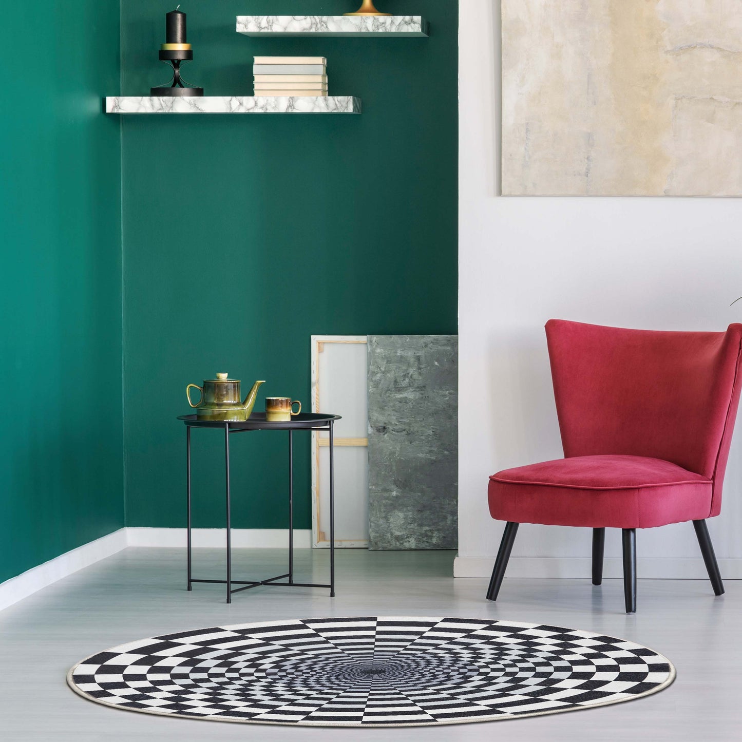 Bottomless Hole 3D Portal Black Ivory Flat-Weave Area Rug W-AP-04A