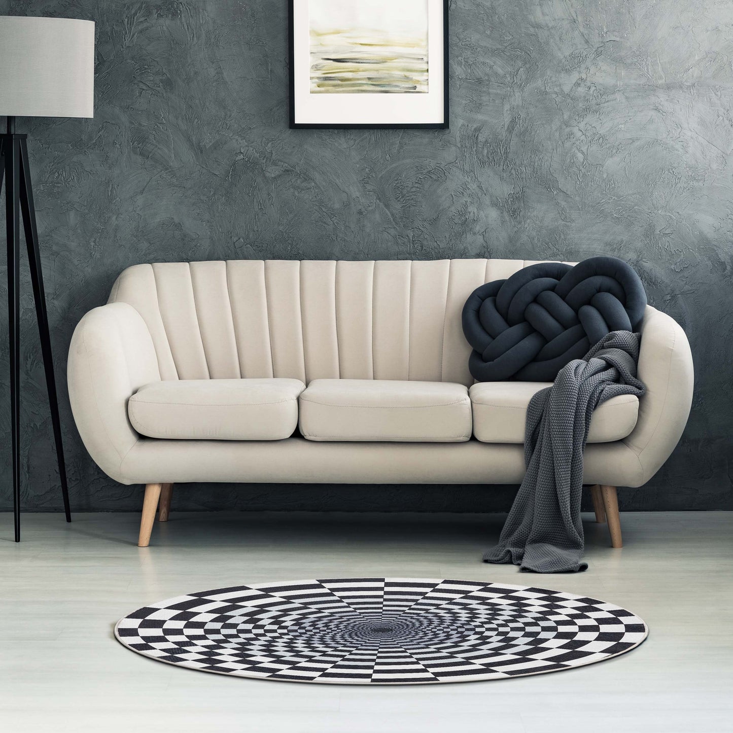 Bottomless Hole 3D Portal Black Ivory Flat-Weave Area Rug W-AP-04A