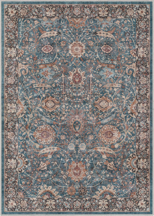 Liana Vintage Oriental Teal Washable Rug W-AS-01B