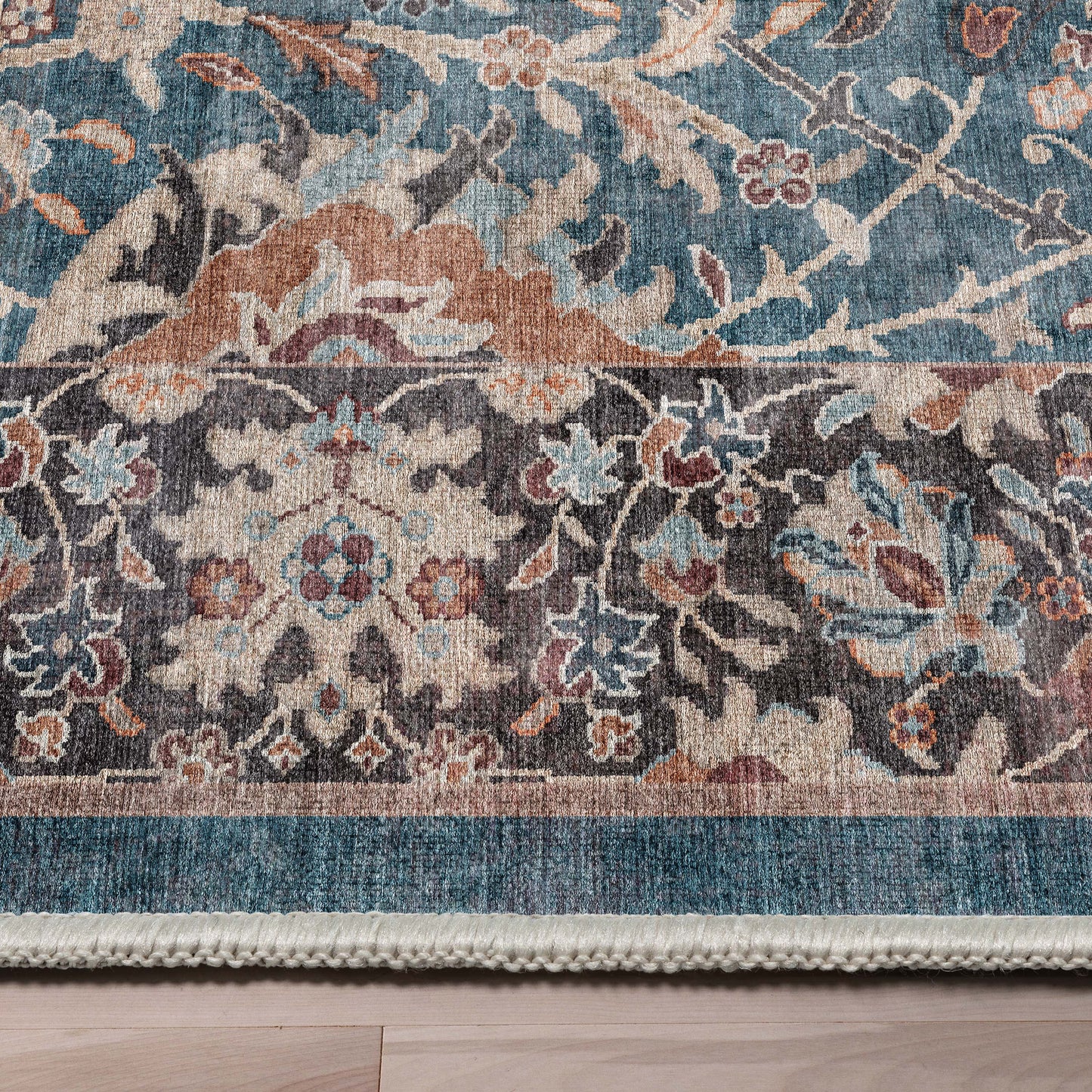 Liana Vintage Oriental Teal Washable Rug W-AS-01B
