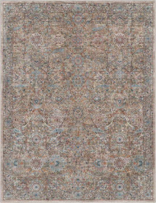 Emilia Vintage Persian Floral Blue Washable Rug W-AS-03A