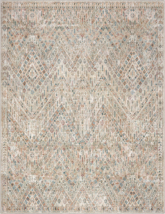 Anya Vintage Tribal Chevron Ivory Washable Rug W-AS-04B
