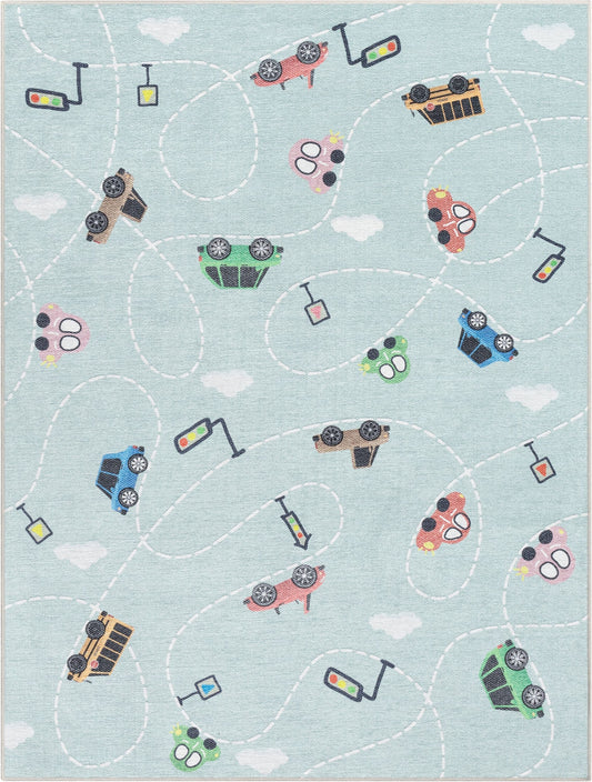 Traffic Modern Green Flat-Weave Washable Kids Rug W-KD-01B