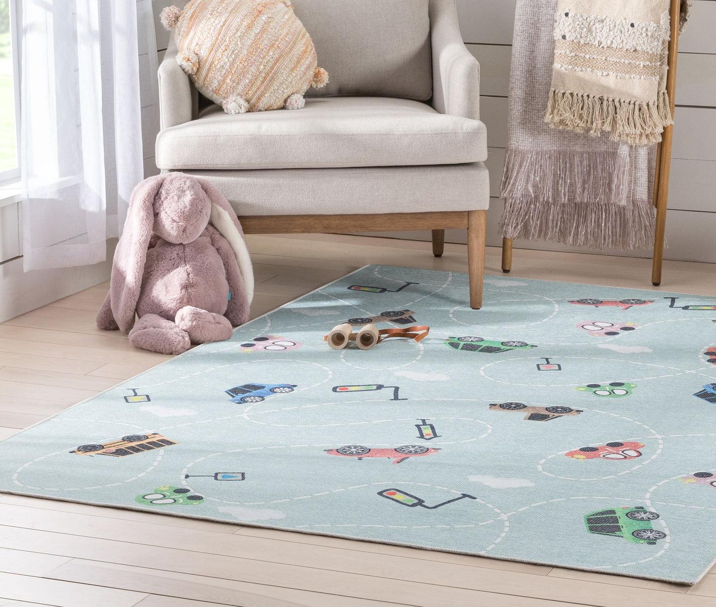 Traffic Modern Green Flat-Weave Washable Kids Rug W-KD-01B