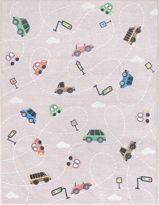 Traffic Modern Pink Flat-Weave Washable Kids Rug W-KD-01D