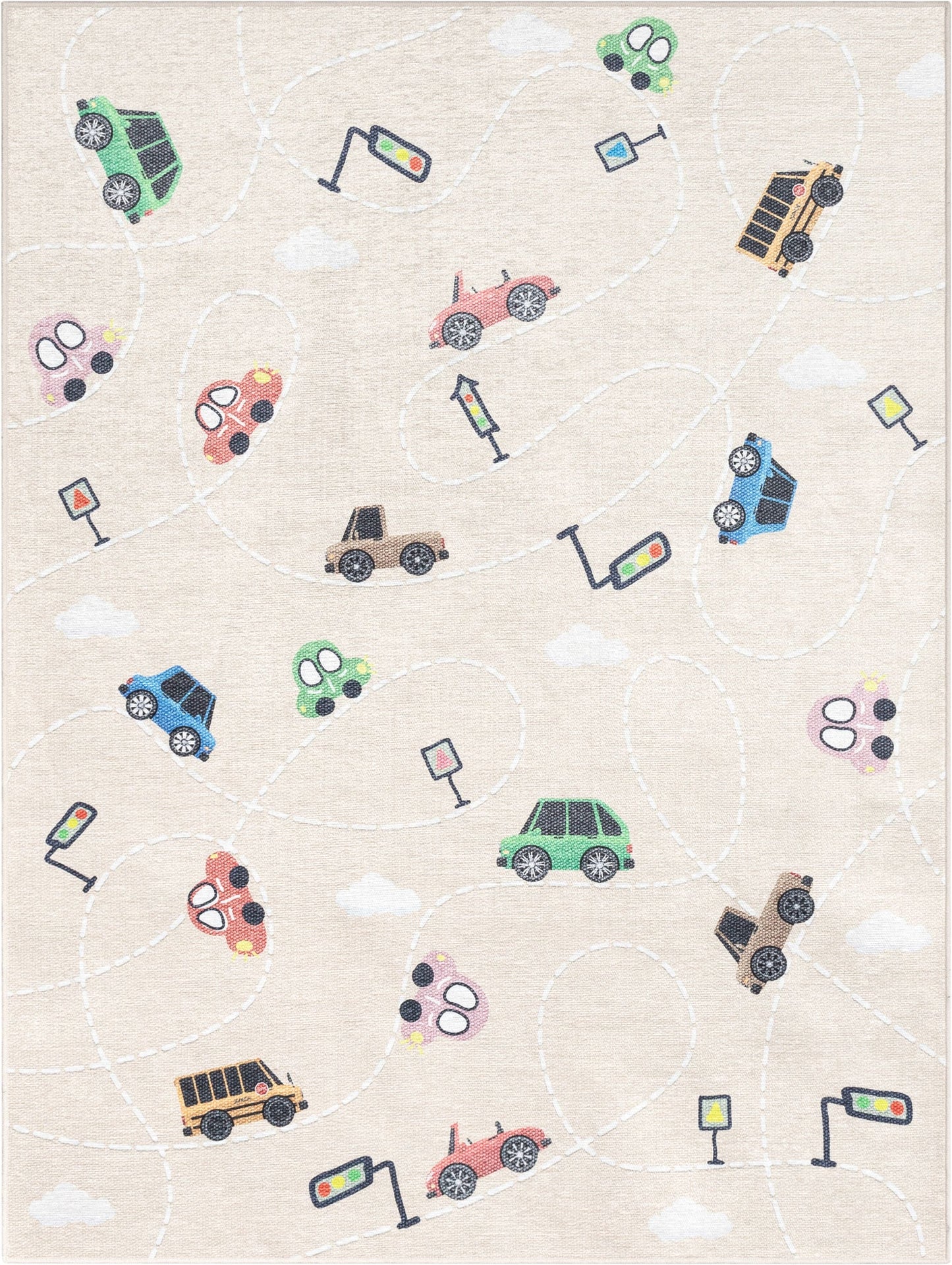 Traffic Modern Beige Flat-Weave Washable Kids Rug W-KD-01E