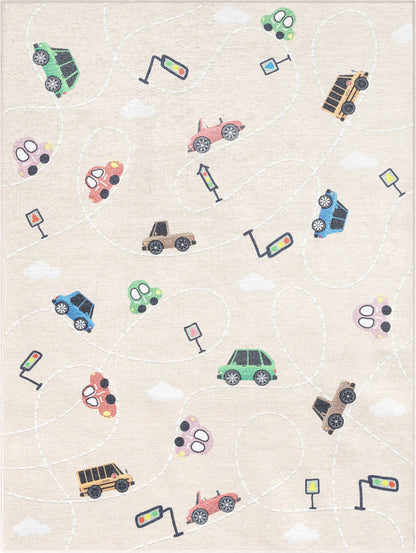 Traffic Modern Beige Flat-Weave Washable Kids Rug W-KD-01E