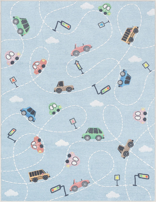 Traffic Modern Blue Flat-Weave Washable Kids Rug W-KD-01F