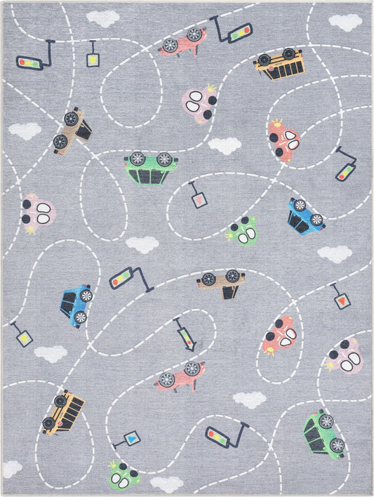 Traffic Modern Grey Flat-Weave Washable Kids Rug W-KD-01G