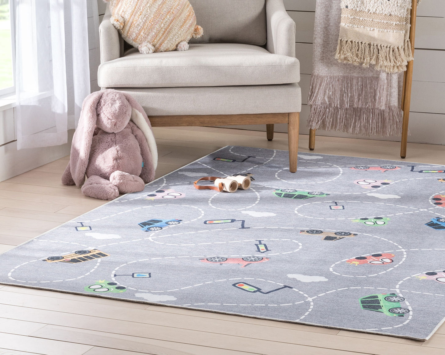 Traffic Modern Grey Flat-Weave Washable Kids Rug W-KD-01G