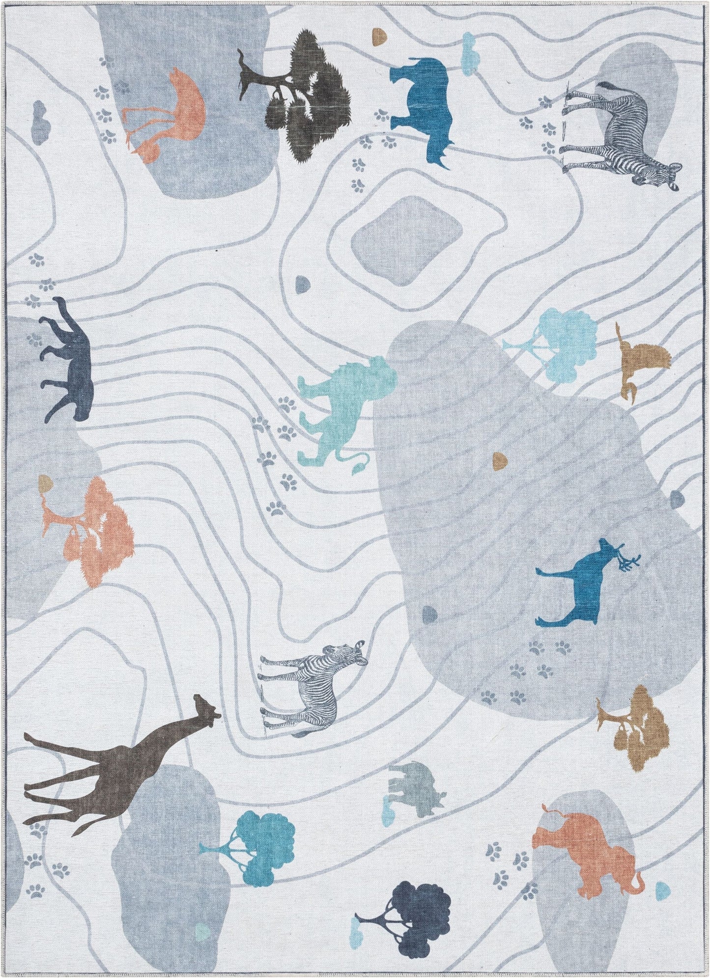 Safari Modern Grey Flat-Weave Washable Kids Rug W-KD-03A