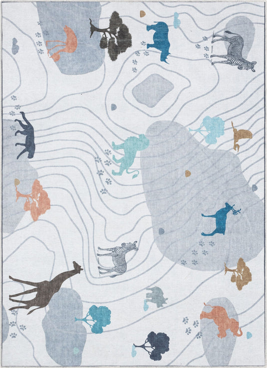 Safari Modern Grey Flat-Weave Washable Kids Rug W-KD-03A