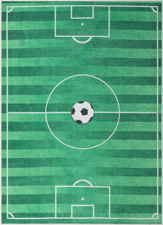 Soccer Field Modern Green Flat-Weave Washable Kids Rug W-KD-04A