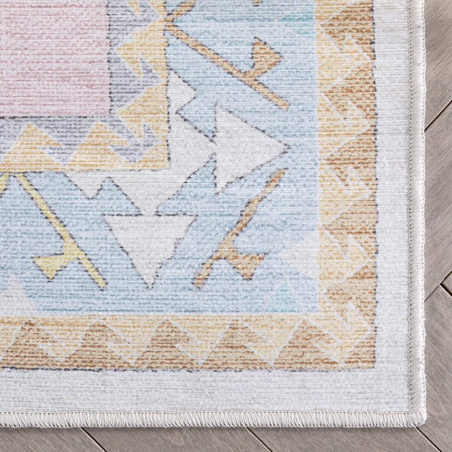 Ethnic Soft Medallion Modern Pink Light Blue Flat-Weave Washable Kids Rug W-KD-05B