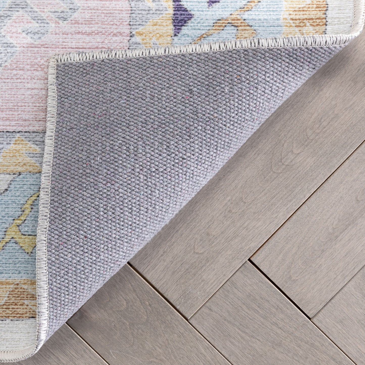 Ethnic Soft Medallion Modern Pink Light Blue Flat-Weave Washable Kids Rug W-KD-05B
