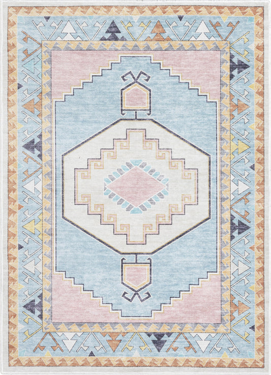 Ethnic Soft Medallion Modern Pink Flat-Weave Washable Kids Rug W-KD-05C