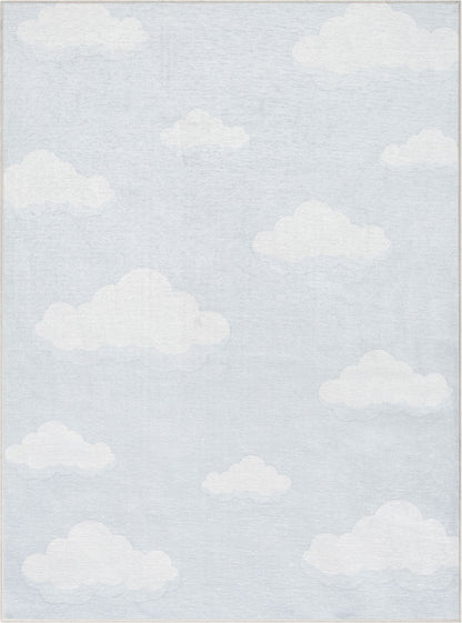 Cloud 9 Modern Grey Blue Flat-Weave Washable Kids Rug W-KD-07B