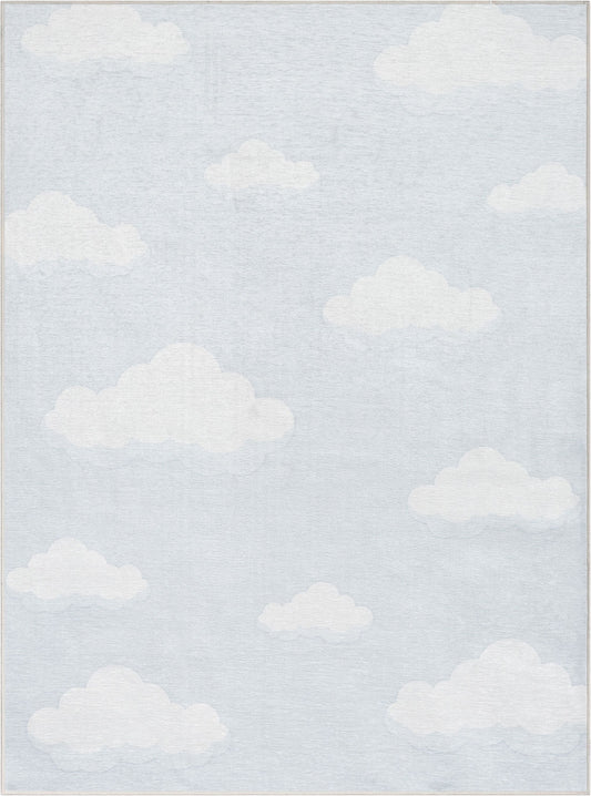 Cloud 9 Modern Grey Blue Flat-Weave Washable Kids Rug W-KD-07B