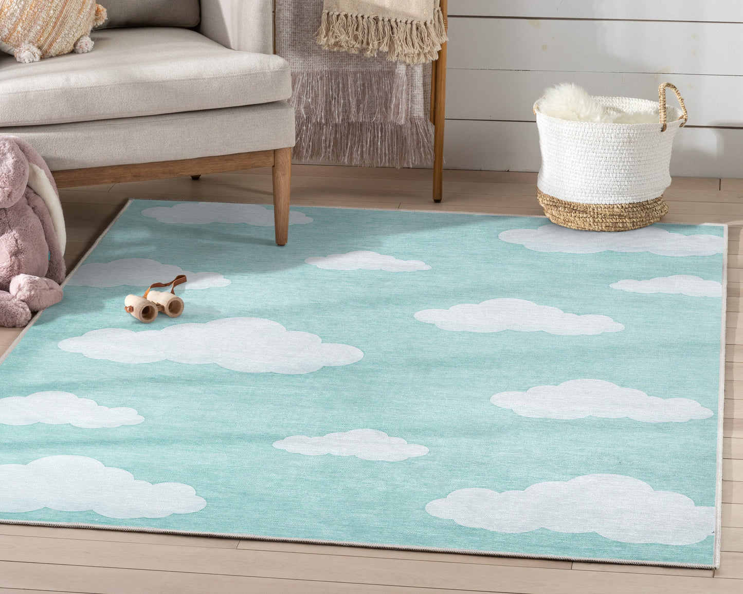 Cloud 9 Modern Green Flat-Weave Washable Kids Rug W-KD-07E