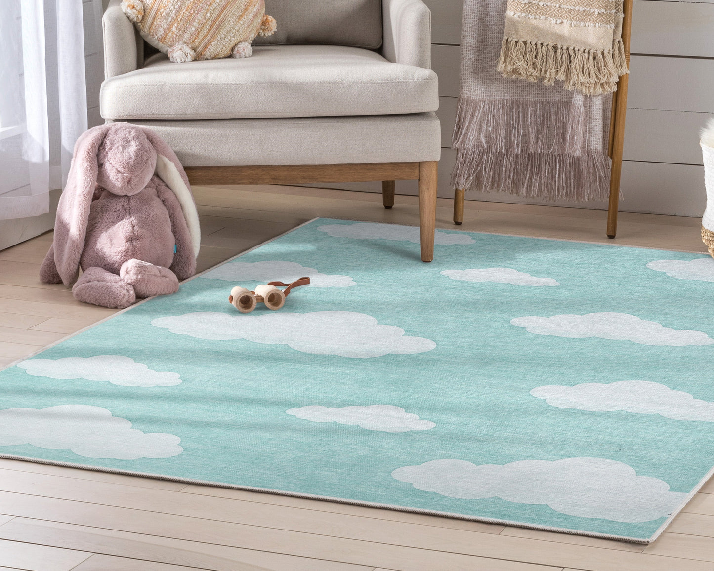 Cloud 9 Modern Green Flat-Weave Washable Kids Rug W-KD-07E