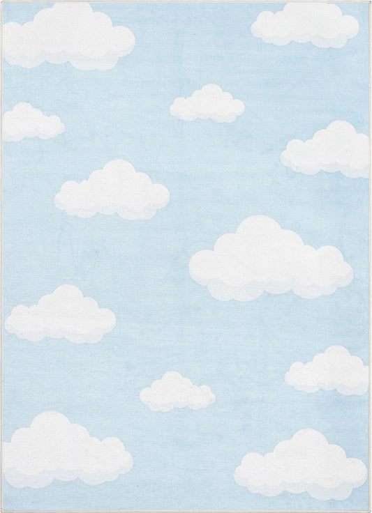 Cloud 9 Modern Light Blue Flat-Weave Washable Kids Rug W-KD-07F