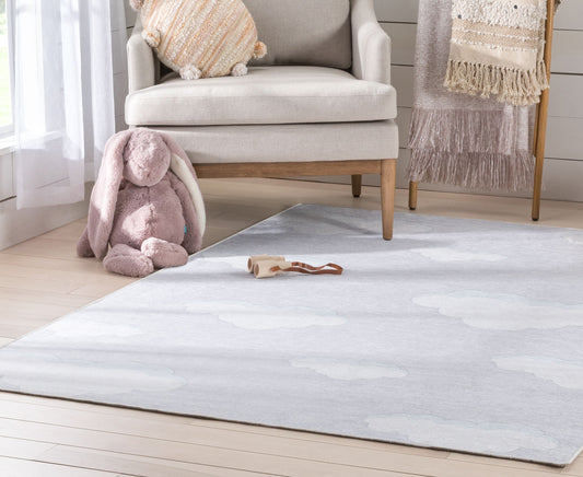 Cloud 9 Modern Grey Flat-Weave Washable Kids Rug W-KD-07G