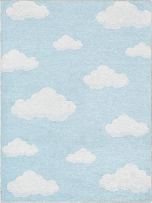 Cloud 9 Modern Blue Flat-Weave Washable Kids Rug W-KD-07J