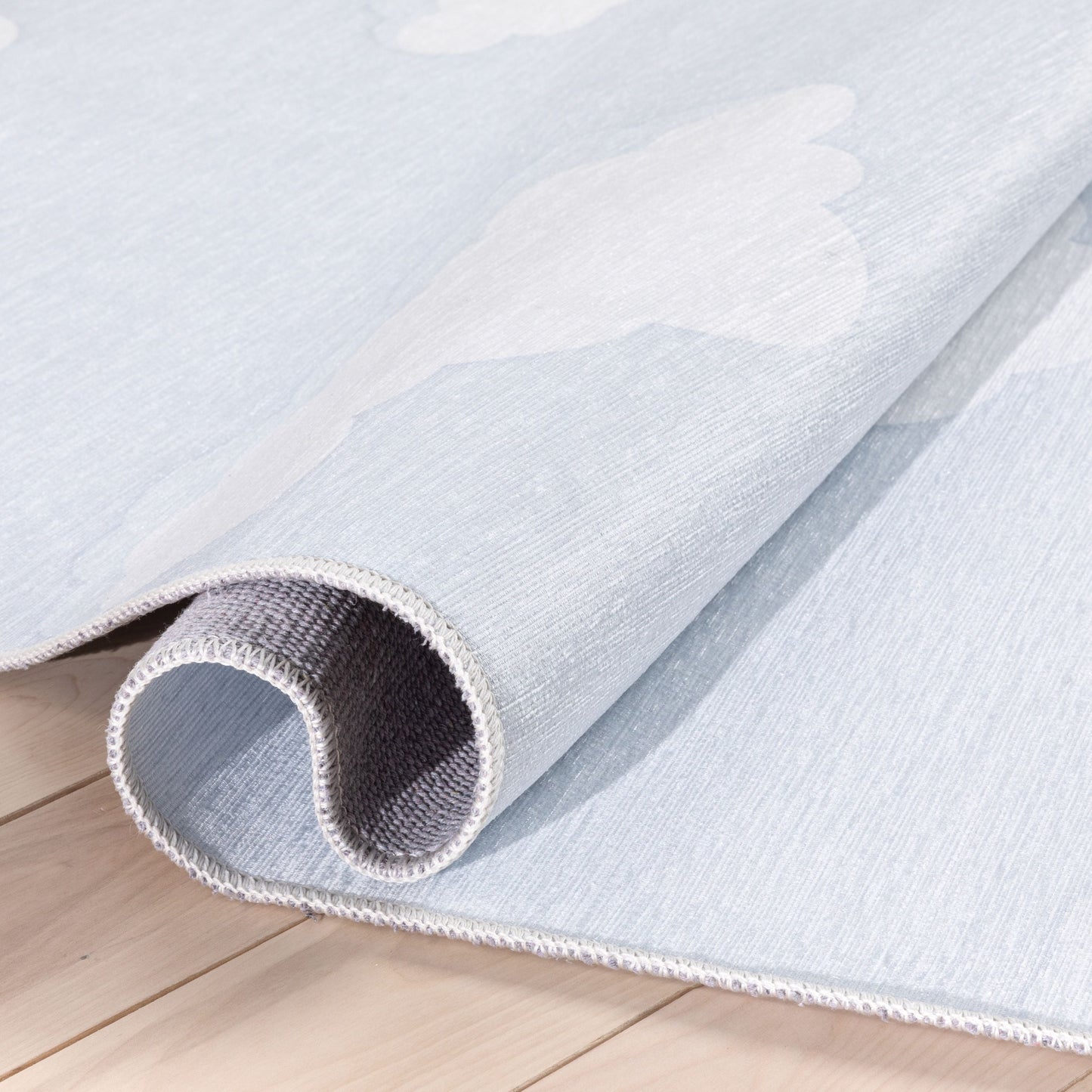 Cloud 9 Sun Modern Grey Light Blue Flat-Weave Washable Kids Rug W-KD-07K