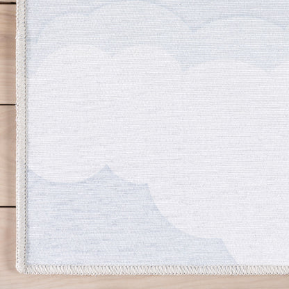 Cloud 9 Sun Modern Grey Light Blue Flat-Weave Washable Kids Rug W-KD-07K