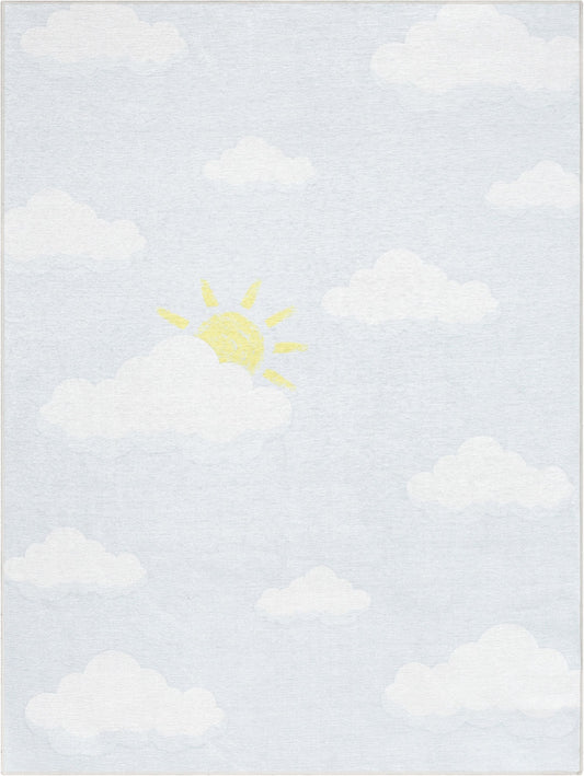 Cloud 9 Sun Modern Grey Light Blue Flat-Weave Washable Kids Rug W-KD-07K