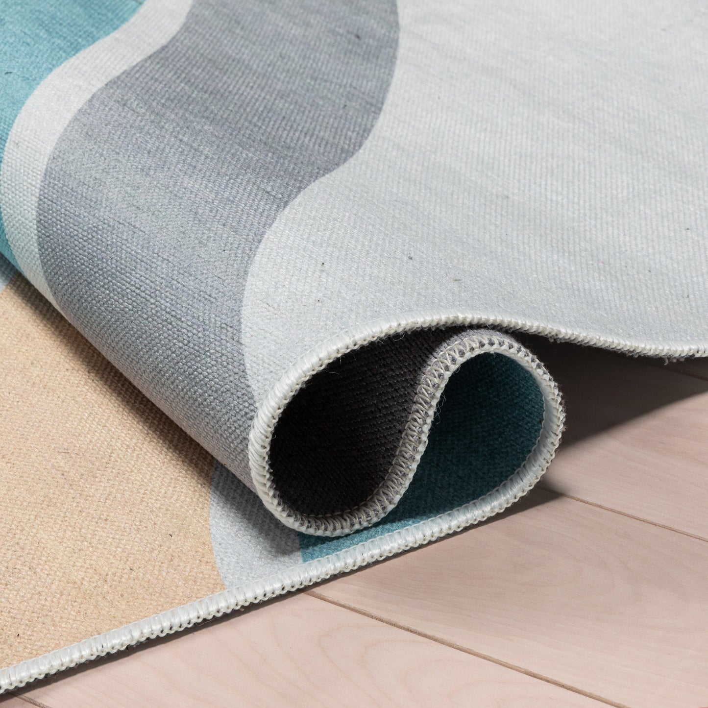 Curved Rainbow Modern Multi Color Blue Flat-Weave Washable Area Rug W-KD-12C