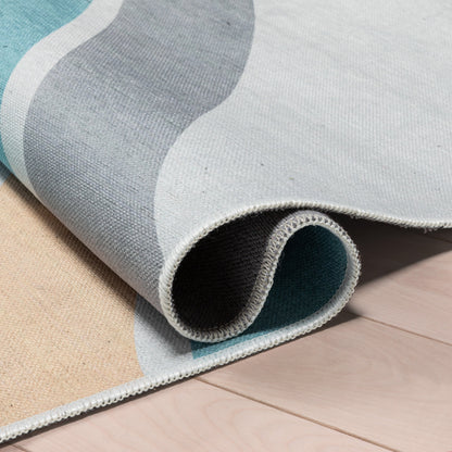 Curved Rainbow Modern Multi Color Blue Flat-Weave Washable Area Rug W-KD-12C