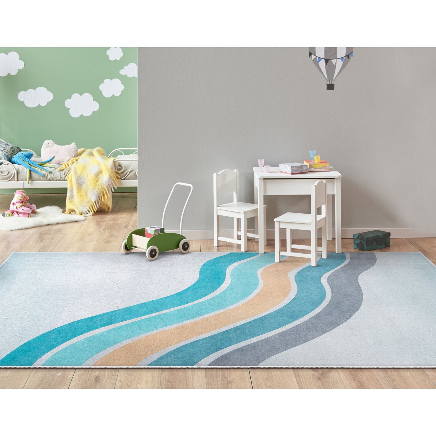 Curved Rainbow Modern Multi Color Blue Flat-Weave Washable Area Rug W-KD-12C