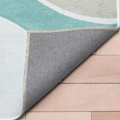 Curved Rainbow Modern Multi Color Green Flat-Weave Washable Area Rug W-KD-12D