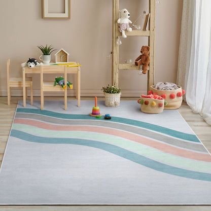 Curved Rainbow Modern Multi Color Green Flat-Weave Washable Area Rug W-KD-12D