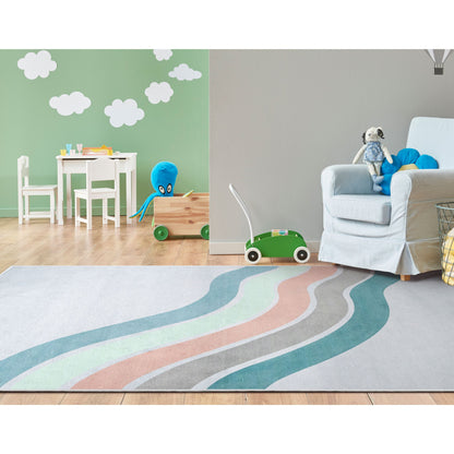 Curved Rainbow Modern Multi Color Green Flat-Weave Washable Area Rug W-KD-12D