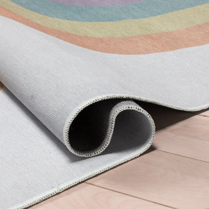 Rainbow Watercolor Modern Multi Color Flat-Weave Washable Area Rug W-KD-13B