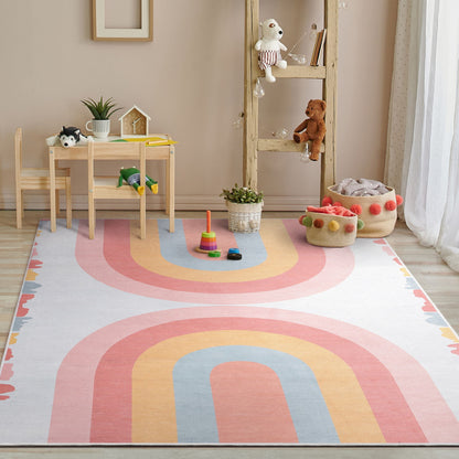 Crescent Rainbow Modern Multi Color Flat-Weave Washable Area Rug W-KD-14A
