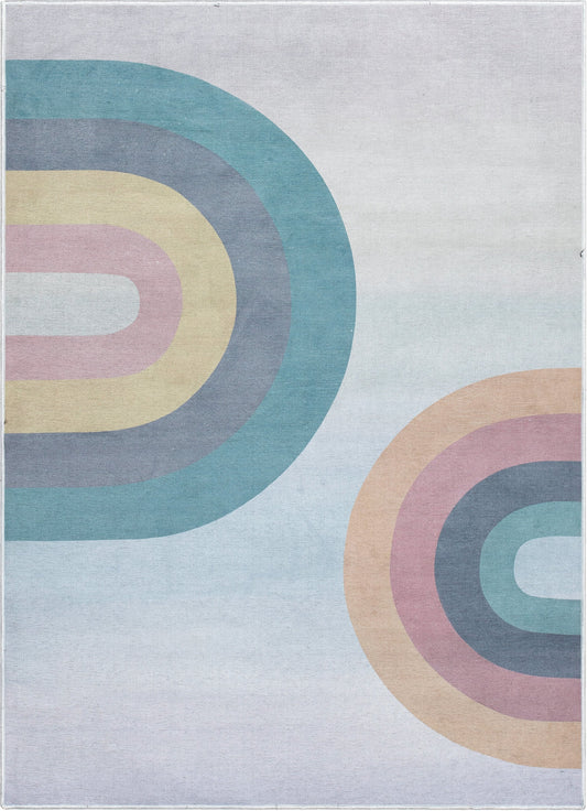 Kaleidoscope Rainbow Modern Multi Pastel Flat-Weave Washable Area Rug W-KD-15A