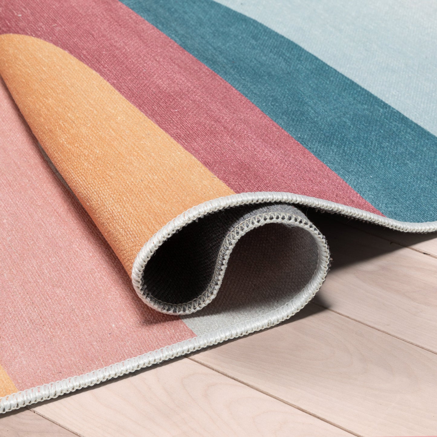 Kaleidoscope Rainbow Modern Multi Color Flat-Weave Washable Area Rug W-KD-15B