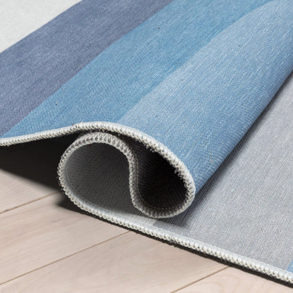 Twilight Rainbow Modern Blue Flat-Weave Washable Area Rug W-KD-16A