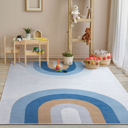 Twilight Rainbow Modern Blue Flat-Weave Washable Area Rug W-KD-16A