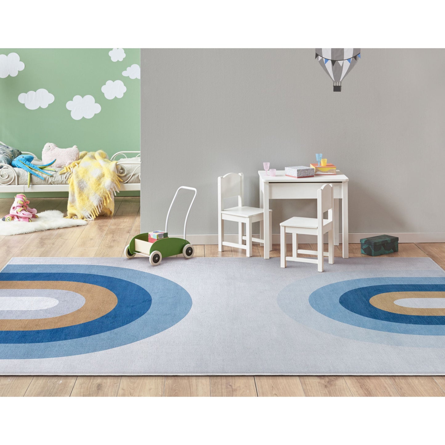 Twilight Rainbow Modern Blue Flat-Weave Washable Area Rug W-KD-16A