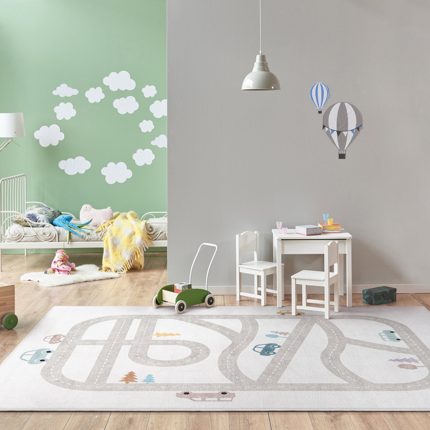 Playful Roads Modern Grey Flat-Weave Washable Area Rug W-KD-19A